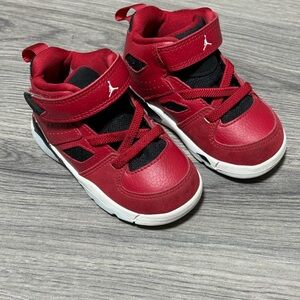 Jordan Red and Black Sneakers with High-Top Design